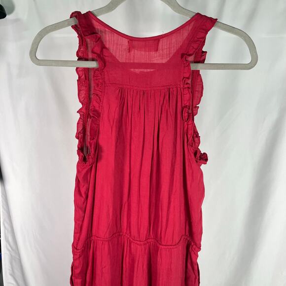 Mustard Seed Red Sleeveless Ruffle Jumpsuit M Button Front Drawstring Waist New - Picture 8 of 15